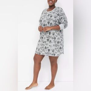 NWT Lane Bryant Thermal Henley Sleepshirt Gown - Grey Winter Toile Print